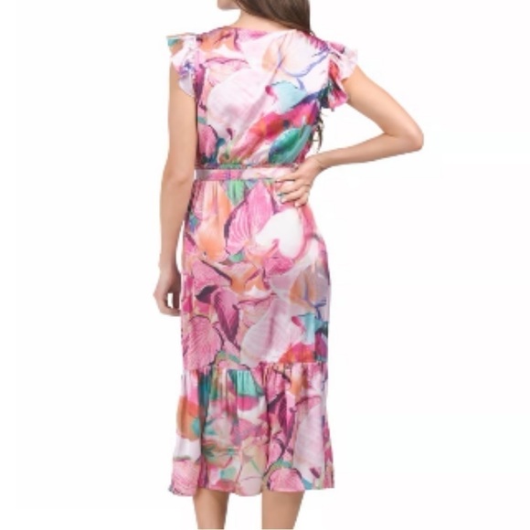 Sam Edelman Women’s Colorburst Leaf Print Faux Wrap Midi Dress - Picture 4 of 10